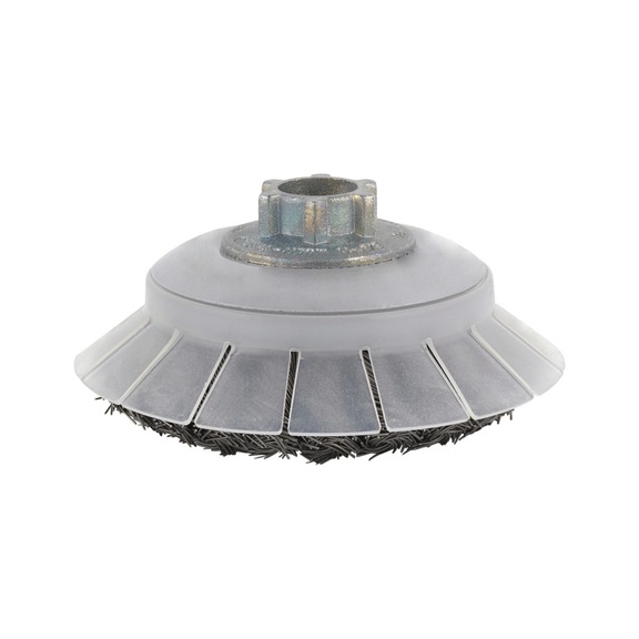 TYROLIT Kegelb&uuml;rste SHIELD 100x20xM14 gewellter Draht E0,3 mm PREMIUM Inox - Schleifstift und Schleifk&ouml;rper mit Gewindeeinsatz