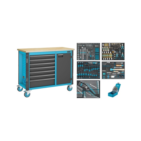 HAZET Assistent 179NW mobile workbench, 179NW-7/320 set, 320-piece - Workshop trolley