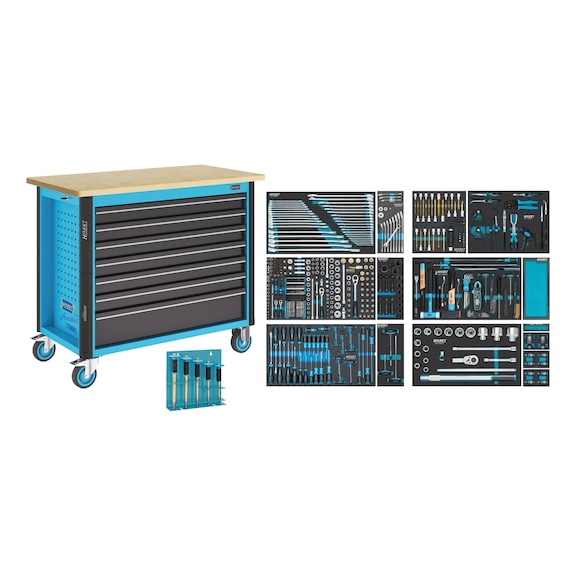 HAZET Assistent 179NWL-7/513 mobile workbench, 513-piece set - Workshop trolley