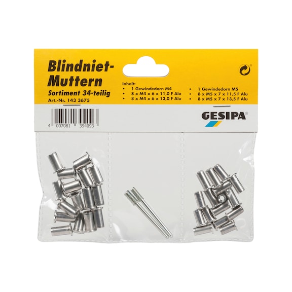 GESIPA Blind rivet nut assortment, 34-piece 1433675 - Nuts, bolts, washers