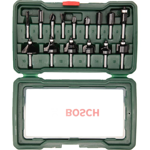 BOSCH 15-piece carbide end mill set (1/4 inch shank) 2607019468 - Router bit set (carbide)