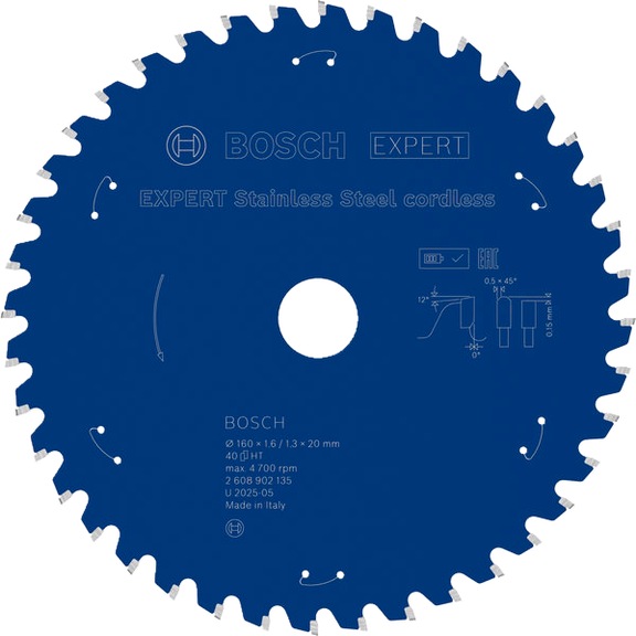 BOSCH EXPERT Stainless Steel Circular Saw Blade, 160x20 mm, Z40 2608902135 - EXPERT Stainless Steel Circular Saw Blade