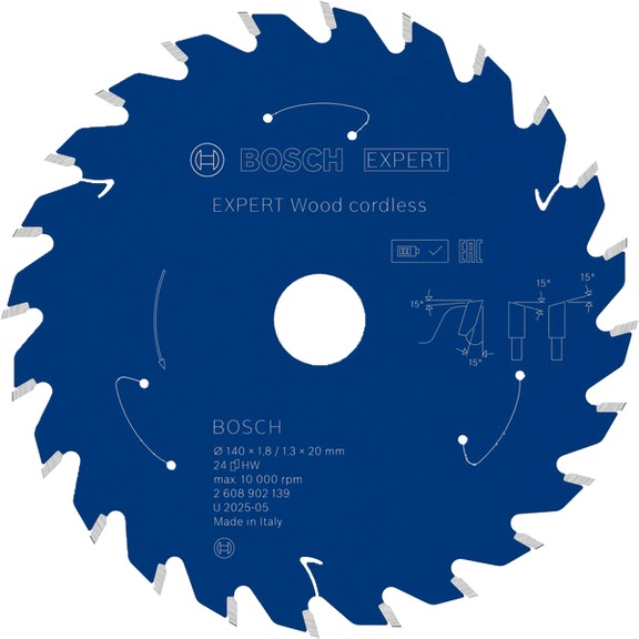 BOSCH EXPERT Wood circular saw blade, 140 x 1.8 x 20 mm, Z24 with reducer ring 2608902139 - EXPERT Wood Circular Saw Blade