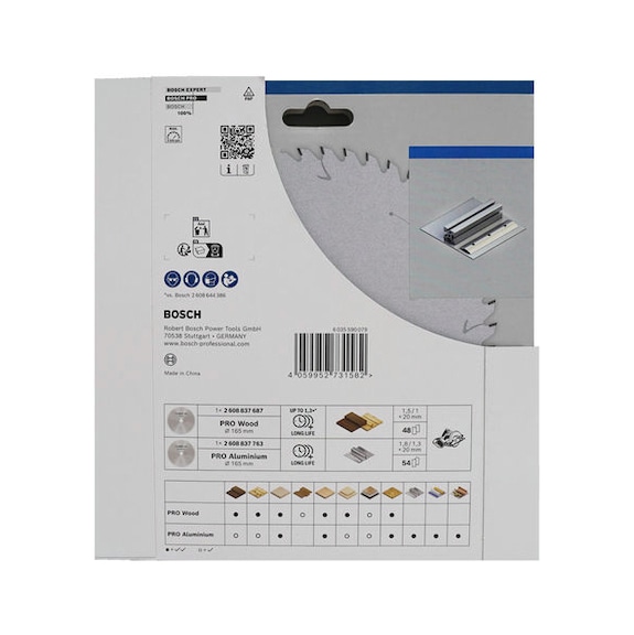 BOSCH PRO Wood- und Aluminium-Kreiss&auml;geblatt 165 mm kabellos, 2 St&uuml;ck 2608644733 - Kreiss&auml;geblatt (-Maschinen)