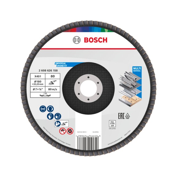 BOSCH X451 Flap disc, 180 x 22.23 mm, K80, Z29, 15-piece set 2608626158 - Flap disc