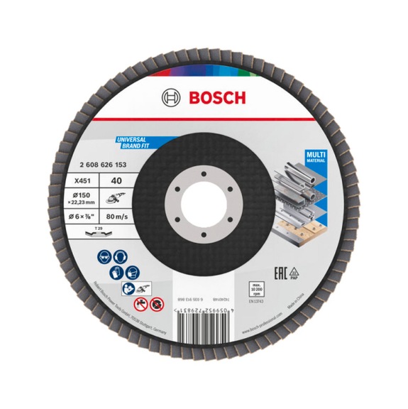 BOSCH X451 Fan-shaped grinding disc, 150 x 22.23 mm, K40, Z29, 15-piece set 2608626153 - Flap disc