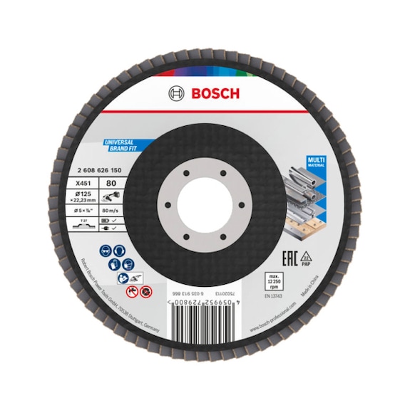 BOSCH X451 Fan-shaped sanding disc, 125 x 22.23 mm, K80, Z27, 15-piece set 2608626150 - Flap disc