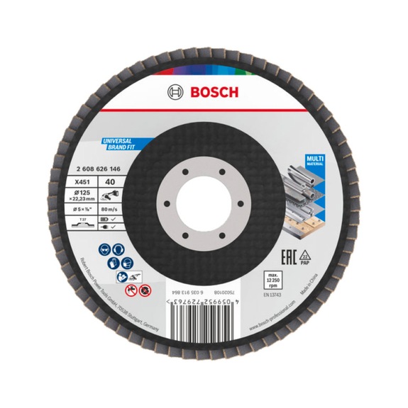 BOSCH X451 F&auml;cherschleifscheibe, 125 x 22,23&nbsp;mm, K40, Z27, 15 teilig 2608626146 - F&auml;cherschleifscheibe