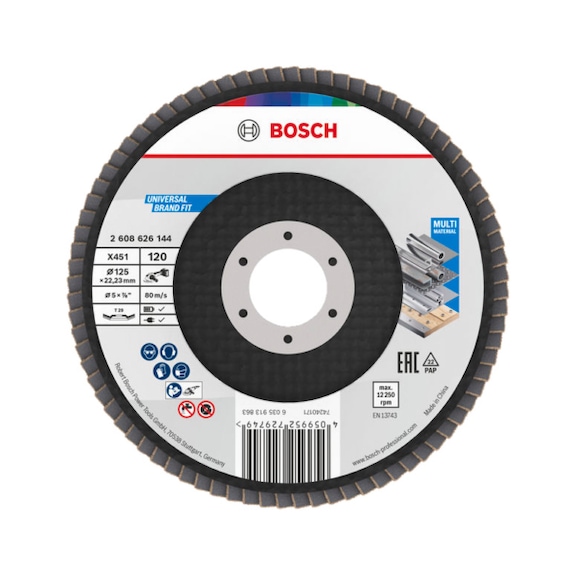 BOSCH X451 Flap disc, 125 x 22.23 mm, K120, Z29, 15-piece set 2608626144 - Flap disc