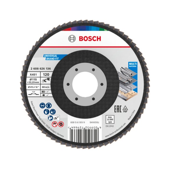 BOSCH X451 Fan-shaped sanding disc, 115 x 22.23 mm, K120, Z27, 15-piece set 2608626136 - Flap disc