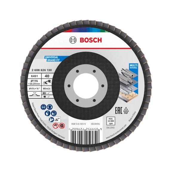 BOSCH X451 Flap disc, 115 x 22.23 mm, K40, Z27, 15-piece set 2608626130 - Flap disc