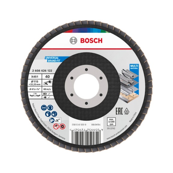 BOSCH X451 F&auml;cherschleifscheibe, 115 x 22,23&nbsp;mm, K40, Z29, 15 teilig 2608626122 - F&auml;cherschleifscheibe