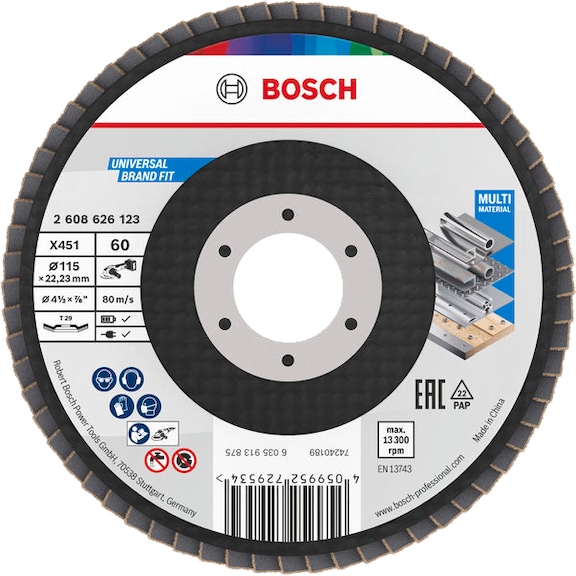 BOSCH X451 F&auml;cherschleifscheibe, 115 x 22,23&nbsp;mm, K60, Z29, 60 teilig 2608626123 - F&auml;cherschleifscheibe