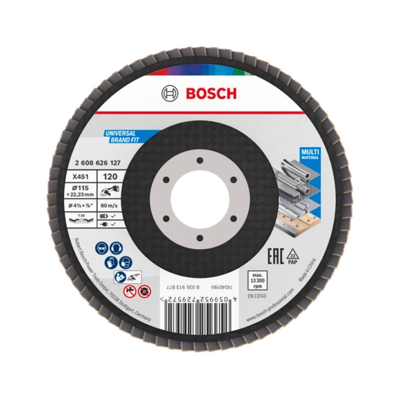 BOSCH X451 F&auml;cherschleifscheibe, 115 x 22,23&nbsp;mm, K120, Z29, 60 teilig 2608626127 - F&auml;cherschleifscheibe