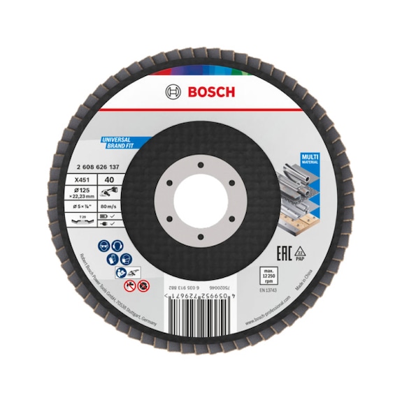 BOSCH X451 F&auml;cherschleifscheibe, 125 x 22,23&nbsp;mm, K40, Z29, 60 teilig 2608626137 - F&auml;cherschleifscheibe