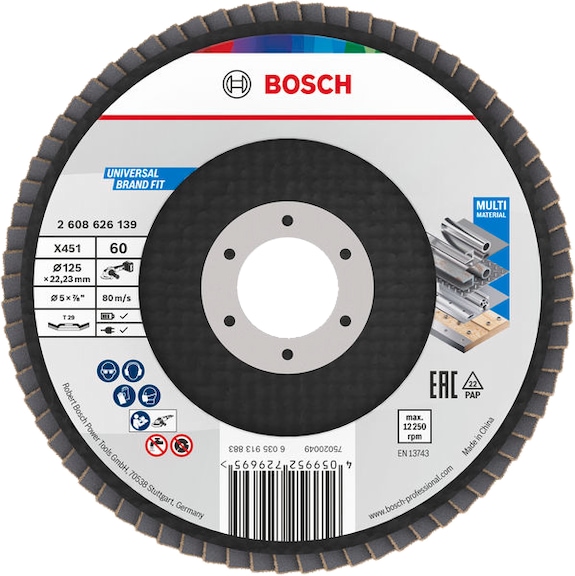 BOSCH X451 F&auml;cherschleifscheibe, 125 x 22,23&nbsp;mm, K60, Z29, 60 teilig 2608626139 - F&auml;cherschleifscheibe