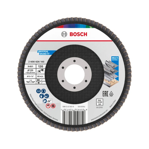 BOSCH X451 Flap disc, 125 x 22.23 mm, K120, Z29, 60-piece set 2608626143 - Flap disc