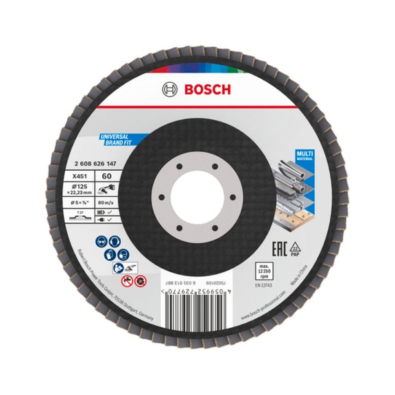 BOSCH X451 Fan-shaped sanding disc, 125 x 22.23 mm, K60, Z27, 60-piece set 2608626147 - Flap disc