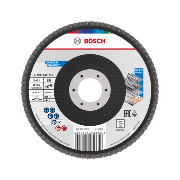 BOSCH X451 F&auml;cherschleifscheibe, 125 x 22,23&nbsp;mm, K80, Z27, 60 teilig 2608626149 - F&auml;cherschleifscheibe