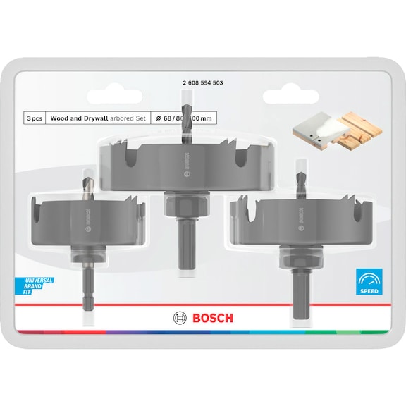 BOSCH Wood and Drywall Lochs&auml;gen-Set mit Aufsteckhalter und Zentrierbohrer 2608594503 - Lochs&auml;gen-Satz