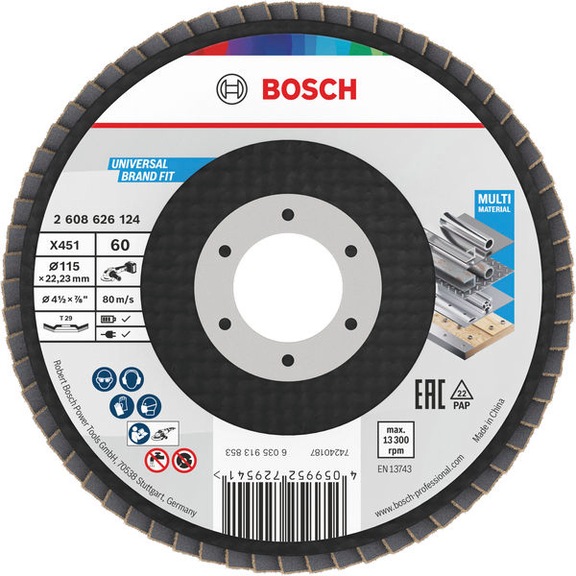 BOSCH X451 F&auml;cherschleifscheibe, 115 x 22,23&nbsp;mm, K60, Z29, 15 teilig 2608626168 - F&auml;cherschleifscheibe