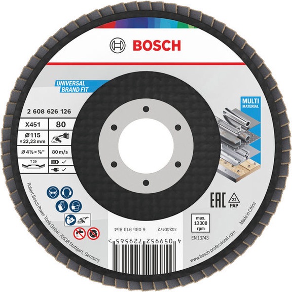 BOSCH X451 F&auml;cherschleifscheibe, 115 x 22,23&nbsp;mm, K80, Z29, 15 teilig 2608626169 - F&auml;cherschleifscheibe