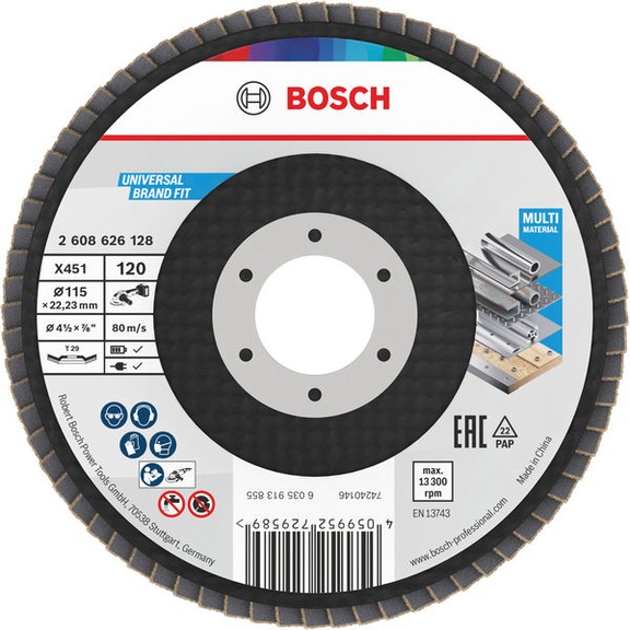 BOSCH X451 Flap disc, 115 x 22.23 mm, K120, Z29, 15-piece set 2608626170 - Flap disc