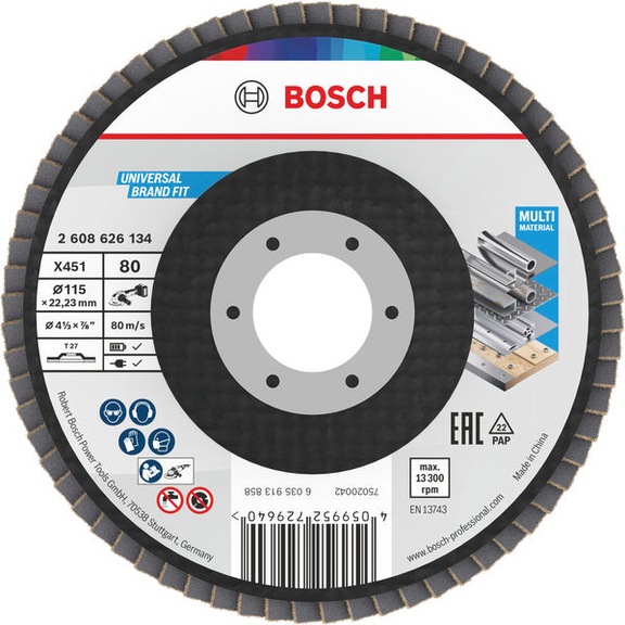 BOSCH X451 Fan-shaped sanding disc, 115 x 22.23 mm, K80, Z27, 15-piece set 2608626173 - Flap disc