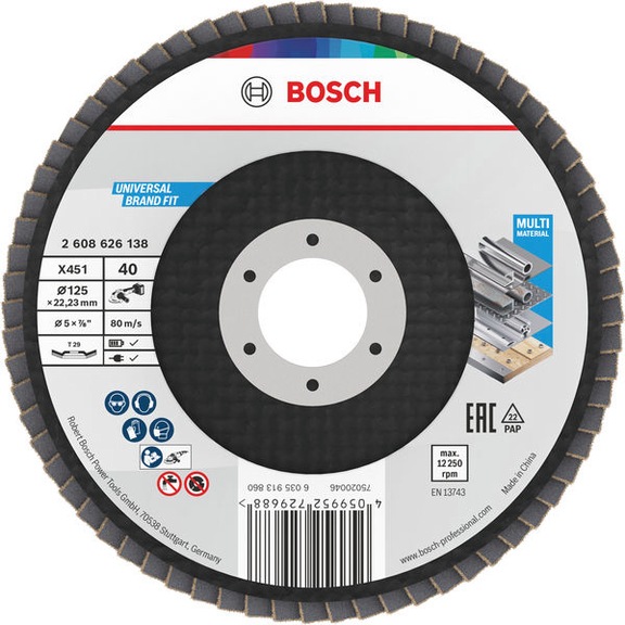 BOSCH X451 Fan-shaped grinding disc, 125 x 22.23 mm, K40, Z29, 15-piece set 2608626175 - Flap disc