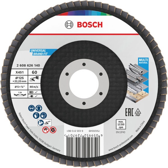 BOSCH X451 Fan-shaped sanding disc, 125 x 22.23 mm, K60, Z29, 15-piece set 2608626176 - Flap disc