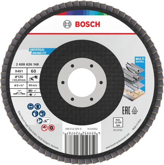 BOSCH X451 Fan-shaped grinding disc, 125 x 22.23 mm, K60, Z27, 15-piece set 2608626180 - Flap disc