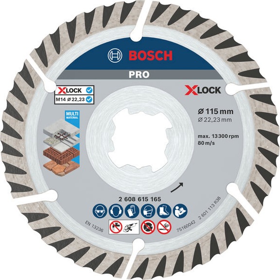 BOSCH PRO Multi-Material X-LOCK Diamond Cutting Disc, 115 x 22.23 mm 2608615285 - Diamond cutting disc