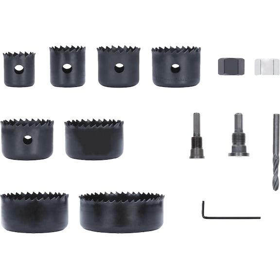 BOSCH Wood and Drywall hole saw set with shank and centre drill 2608594504 - Hole saw set