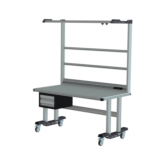 CLIP-O-FLEX Mobiler Sitz-Systemarbeitsplatz mit Aufbau und Schubladenblock - Mobiler Sitz-Systemarbeitsplatz