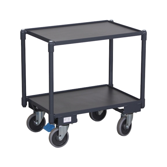 ATORN Table trolley, loading platform 605 x 410 mm, with 2 shelves, graphite grey RAL 7024 |PROMOTION - Table trolley with 2 wooden load areas |PROMOTION
