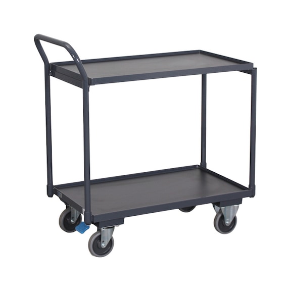 ATORN Table trolley, loading platform 835 x 490 mm, with 2 shelves, upright handle - Table trolley with 2 wooden load areas