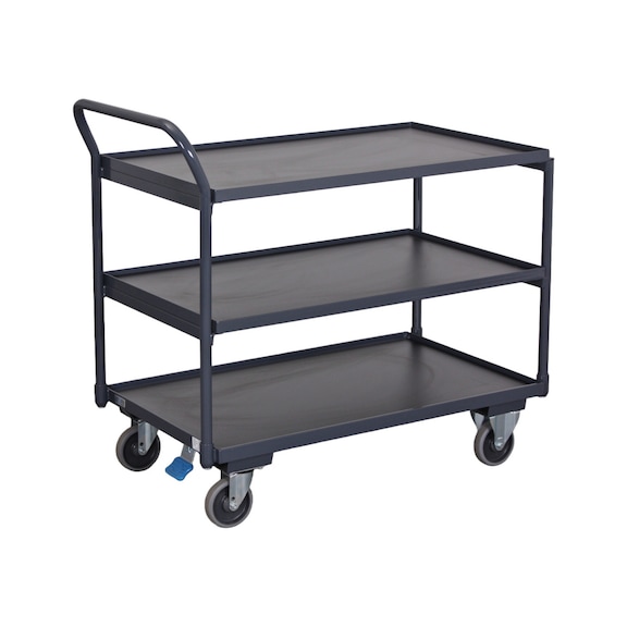 ATORN Table trolley, loading platform 985 x 590 mm, with 3 shelves, upright handle - Table trolley with 3 wooden load areas