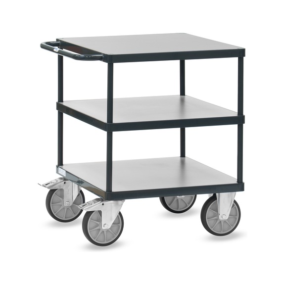 FETRA Heavy-duty table trolley with 3 square loading decks, 700 x 700 mm GREY EDITION - Table trolley with three square manufactured board load areas