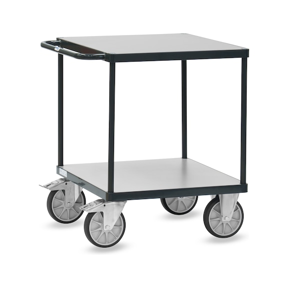 FETRA Heavy-duty table trolley with 2 square loading decks, 700 x 700 mm Grey Edition - Mesa con ruedas con 2 &aacute;reas de carga de madera