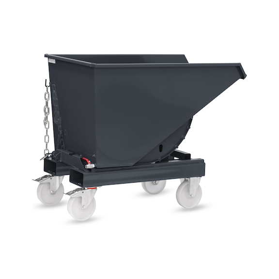 FETRA Swarf tipping container 350 litres, load capacity 1000 kg RAL 7016 - contenedores inclinables de virutas, inclinaci&oacute;n manual, m&oacute;vil con frenos Totalstop