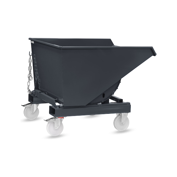 FETRA Tipping container 600 litres, load capacity 1500 kg LxWxH 1399x1141x1080 mm RAL 7016 - V&yacute;klopn&eacute; n&aacute;doby, manu&aacute;ln&iacute; vykl&aacute;pěn&iacute; - mobiln&iacute; n&aacute;drž s brzdami Totalstop