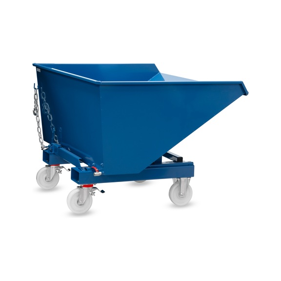 FETRA Swarf tipping container 900 litres, load capacity 2000 kg RAL 5007 - contenedores inclinables de virutas, inclinaci&oacute;n manual, m&oacute;vil con frenos Totalstop