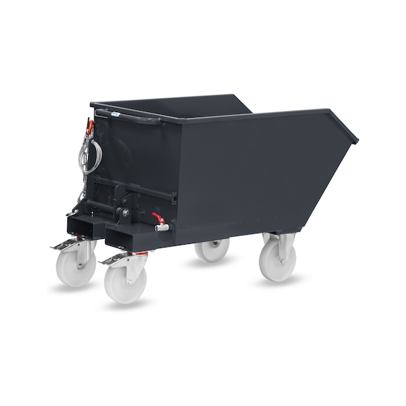 FETRA Swarf tipping container 300 litres, load capacity 750 kg RAL 7016 - саморазтоварващ се съд за стружки, ръчно накланяне – подвижен, със спирачки Totalstop