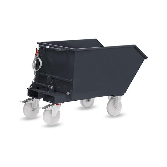 FETRA Tipping container 300 litres, load capacity 750 kg LxWxH 1433x690x823 mm RAL 7016 - Przechylanie pojemnik&oacute;w, przechylanie ręczne: pojemnik mobilny z hamulcami Totalstop