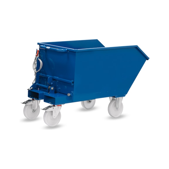 FETRA Tipping container 300 litres, load capacity 750 kg LxWxH 1433x690x823 mm RAL 5007 - Basculement des conteneurs, basculement manuel - conteneur mobile avec freins Totalstop