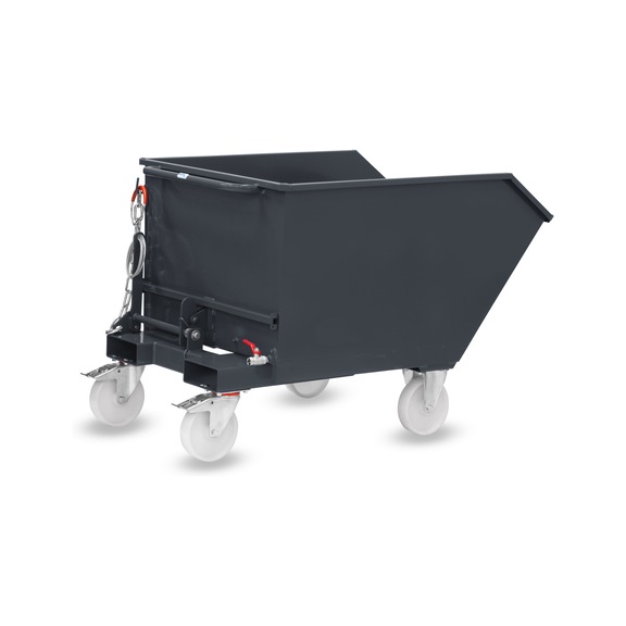 FETRA Swarf tipping container 500 litres, load capacity 1000 kg RAL 7016 - containere basculante pentru aşchii, basculare manuală – mobil cu fr&acirc;ne Totalstop