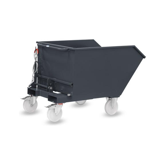 FETRA Tipping container 500 litres, load capacity 1000 kg LxWxH 1510x890x923 mm RAL 7016 - Przechylanie pojemnik&oacute;w, przechylanie ręczne: pojemnik mobilny z hamulcami Totalstop