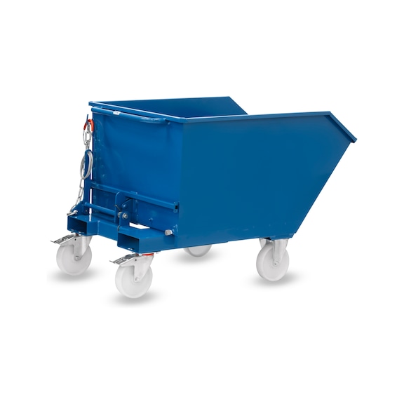 FETRA Tipping container 500 litres, load capacity 1000 kg LxWxH 1510x890x923 mm RAL 5007 - Przechylanie pojemnik&oacute;w, przechylanie ręczne: pojemnik mobilny z hamulcami Totalstop
