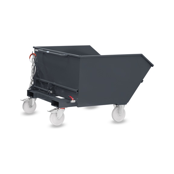 FETRA Swarf tipping container 750 litres, load capacity 1000 kg RAL 7016 - containere basculante pentru aşchii, basculare manuală – mobil cu fr&acirc;ne Totalstop