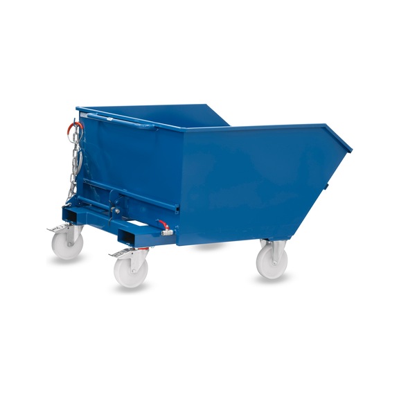 FETRA Sp&auml;ne-Kippbeh&auml;lter 750 Liter, Tragf&auml;higkeit 1000 kg RAL 5007 - Sp&auml;nekippbeh&auml;lter, manuelles Kippen - fahrbar mit Totalstop